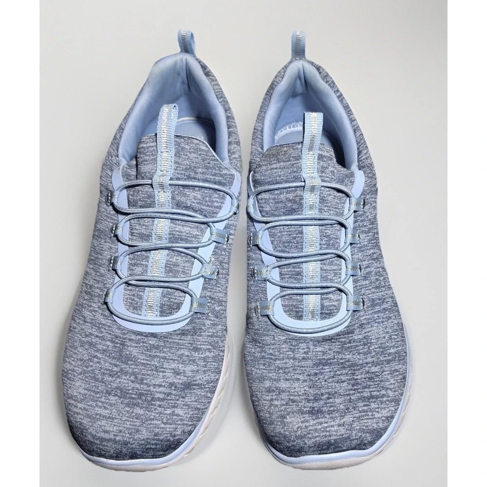 Athletic Works Womens Light Blue Space Dye Knit Slip On Bungee Sneakers 9W